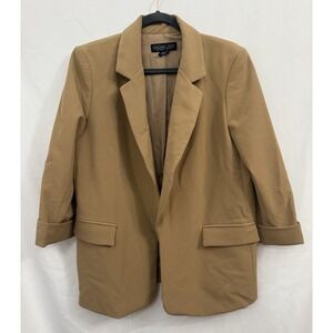 Rachel Zoe Open Front Blazer Beige Cuff Sleeves Womens Size L Career Business